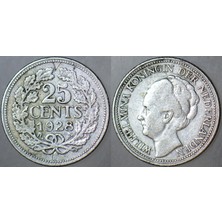 Banknoting Hollanda 25 Cent 1928 Gümüş 3,56 Gr. Kraliçe Wilhelmina Dönemi.