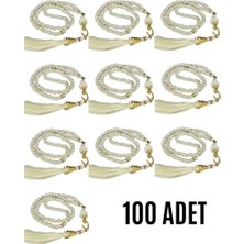 Durukar Namaz Tesbihi Vavlı 99'lu Cam Incili Esma'ul Hüsna Dua Kartı Ile Krem Renk Hediyelik 100 Adet