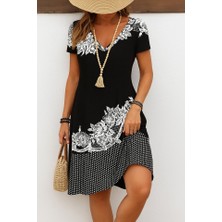 Etiler Collection Kadın Kısa Kollu V Yakalı Çiçek Baskılı Süprem Elbise