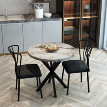 Mrv Home 70 cm Yıldız Ayaklı Yuvarlak Mutfak Masa Takımı - Gri Mermer Görünümlü
