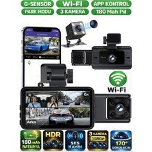 Sonreir S15 WiFi 3 Kameralı Araç İçi Güvenlik Kamerası IR Gece Görüşlü Ön-Arka-İç Kayıt DashCam Araç Kamerası