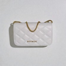 Zeravie Butik Beymn Beyaz Kapitone Nakışlı Altın Zincir Askılı Lüks El Çantası