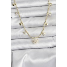 Skygo Pirinç Gold Renk Zirkon Taşlı Çiçek Model Kadın Kolye