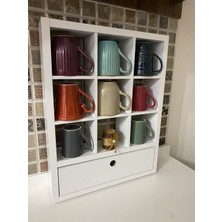 Ediz Ahşap Ediz Ahşap 9 Gözlü Minimal Çekmeceli Mutfak Kahve Köşesi Kupa Rafı Düzenleyicisi