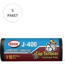 Herşeytrend J-400 Jumbo Boy Çöp Torbası 80 x 110 cm 10 Lu Rulo x 5 Paket = 50 Adet (Siyah)