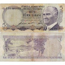 Banknoting 6. Emisyon 1. Tertip 5 Lira B21 Alt Ortada 0,5 cm Yırtık Temiz.