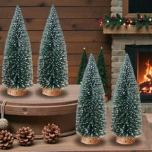 Kuzey Oyuncak 4 Adet Mini Karlı Yılbaşı Ağacı 12 cm Mini Karlı Noel Ağacı 12X6 cm Noel Ağacı Yılbaşı Dekor Ağaç