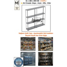 Manken İstanbul Gri Civatalı Çelik Raf | Depo – Arşiv – Kiler Raf Sistemi - 31X186X200 - 4 Katlı