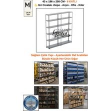 Manken İstanbul Gri Civatalı Çelik Raf | Depo – Arşiv – Kiler Raf Sistemi - 43X186X250 - 6 Katlı