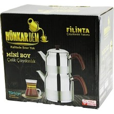 Flamex Filinta Mini Boy Çelik Çaydanlık Seti Çift Kapaklı Renkli Bakalit Kulp Üst Demlik: 1lt