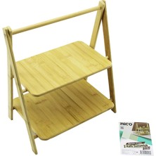 Flamex Stand - Ayaklı  2 Katlı Ahşap - Bambu Servis Sunum Tahtası 18X28CM -- 22X28CM (5047)