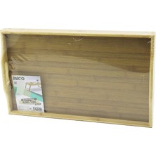 Flamex DİKDÖRTGEN=30X50CM  Aç Kapa Ayaklı = 20CM Ahşap Bambu Sunum Tepsi (5047)