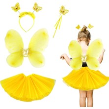 Flamex Sarı Kelebek Kostümü Çocuk - Sarı Kelebek Kostüm Aksesuar Seti 4 Parça (5047)