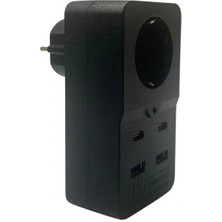 Flamex Isıya Dayanıklı Termal Akım Korumalı 1 Priz Girişli 2 USB Girişli 2 Type-C Girişli Pirz (504