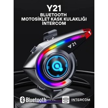 Flamex Y21 Rgb Işık Efektli Intercom Bluetooth Motosiklet Kask Kulaklığı Intercom Kulaklık