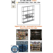 Manken İstanbul Gri Civatalı Çelik Raf | Depo – Arşiv – Kiler Raf Sistemi - 31X186X250 - 5 Katlı