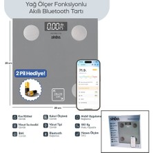 Flamex Gri Yağ Ölçer Akıllı Bluetooth Cam Baskül Pilli 180KG/50GR 28X28CM 8-Kişi Hafıza LCD Ekran