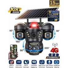 Sonreir RX66G 3 Kameralı 4G Sim Kartlı Solar Güvenlik Kamerası Dış Mekan Gece Görüşlü Güneş Panelli Kamera 1 Yıl 24GB Data Kartı Dahil