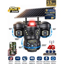 Sonreir RX66G 3 Kameralı 4G Sim Kartlı Solar Güvenlik Kamerası Dış Mekan Gece Görüşlü Güneş Panelli Kamera 6 Ay 30GB Data Kartı Dahil