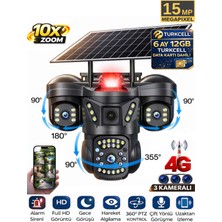 Sonreir RX66G 3 Kameralı 4G Sim Kartlı Solar Güvenlik Kamerası Dış Mekan Gece Görüşlü Güneş Panelli Kamera 6 Ay 12GB Data Kartı Dahil