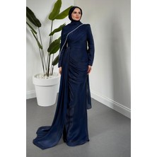 Merven Akyüz Laleh Seyyar Pelerinli Janjan Balık Abiye Lacivert