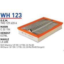 Wunder Filter Seat Alhambra Uyumlu Hava Filtresi Wh 123