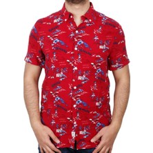 Bad Bear Hector Shirt Kırmızı Kısa Kollu Baskılı Erkek Gömlek