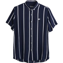 Bad Bear Sergio Shirt Lacivert Kısa Kollu Çizgili Erkek Gömlek