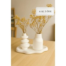 Beton Dekoratif Bohem Vazo Seti – 3’lü Modern Tasarım 10 x 10 x 20