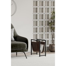 ED Efelez Design Coral Koltuk Yanı Dergilik , Gazetelik , Kitaplık, Siyah Metal - Kahverengi Deri