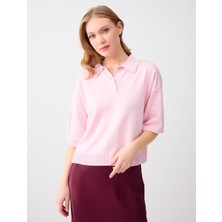 Jimmy Key Pembe Rahat Kesim Polo Yaka Dirsek Kol Triko Bluz