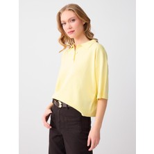 Jimmy Key Sarı Rahat Kesim Polo Yaka Dirsek Kol Triko Bluz