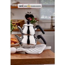 Taç Aksu Küre Mini Paslanmaz Çelik Çaydanlık Takımı 0.80-1.20 lt Sağlam ve Gıda Temasına Uygun