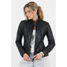 Kadın Siyah Fit Hakiki Deri Ceket