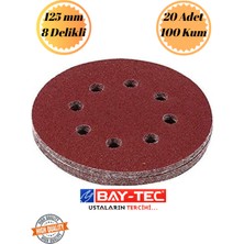 Baytec 20 Adet 100 Kum 8 Delikli 125 mm Cırt Zımpara Kağıdı El Zımparaları Avuç Içi Spiral Taşlama