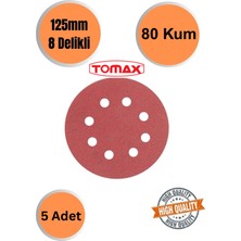 Tomax 5 Adet 80 Kum 8 Delikli 125 mm Cırt Zımpara Kağıdı El Zımparaları Avuç Içi Spiral Taşlamalı