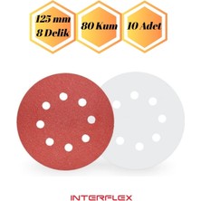 mobilyap 10 Adet - 80 Kum Cırt Zımpara Kağıdı El Zımparaları Seti 125 mm 8 Delikli Avuç Içi Spiral Taşlama