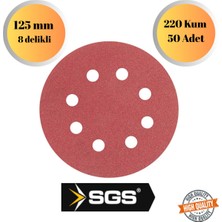 mobilyap Sgs 50 Adet 220 Kum 8 Delikli 125 mm Cırt Zımpara Kağıdı El Zımparaları Avuç Içi Spiral Taşlama