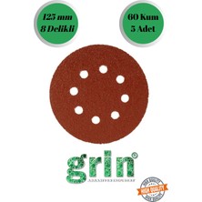 Grin 5 Adet 60 Kum 8 Delikli 125 mm Cırt Zımpara Kağıdı El Zımparaları Avuç Içi Spiral Taşlama