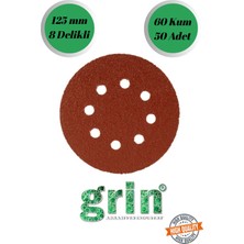 mobilyap Grin 50 Adet 60 Kum 8 Delikli 125 mm Cırt Zımpara Kağıdı El Zımparaları Avuç Içi Spiral Taşlama