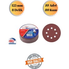 mobilyap Mercure 10 Adet 80 Kum 8 Delikli 125 mm Cırt Zımpara Kağıdı El Zımparaları Avuç Içi Spiral Taşlama