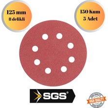 Sgs 5 Adet 150 Kum 8 Delikli 125 mm Cırt Zımpara Kağıdı El Zımparaları Avuç Içi Spiral Taşlama