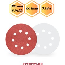 mobilyap 5 Adet - 80 Kum Cırt Zımpara Kağıdı El Zımparaları Seti 125 mm 8 Delikli Avuç Içi Spiral Taşlama