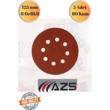 mobilyap Azs 5 Adet 80 Kum Cırt Zımpara Kağıdı El Zımparaları Seti 125 mm 8 Delikli Avuç Içi Spiral Taşlama