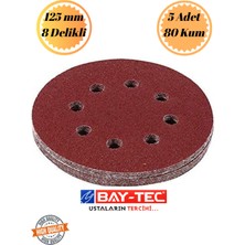 Baytec 5 Adet 80 Kum 8 Delikli 125 mm Cırt Zımpara Kağıdı El Zımparaları Avuç Içi Spiral Taşlama