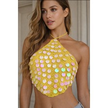 Ges Shop Kadın Tasarım El Örgüsü Pullu Büstiyer ve Saç Aksesuarı Bandana