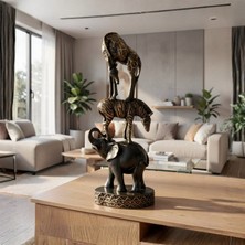 Bahar Aydınlatma Safari Fil Zebra Zürafa Figür Siyah Eskitme Dekoratif Biblo