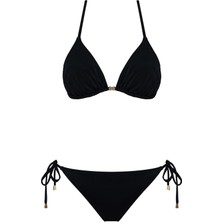 Sailor Moda Üçgen Brezilya Bikini Takım Siyah Özel Tasarım %80 Polyamide %20 Elastane