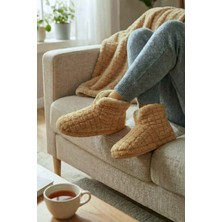 Sevim Kalın Kaydırmaz Tabanlı Içi Tüylü Ev Botu - Yumuşak, Peluş Iç Astarlı, Kışlık Panduf-Deve Tüyü