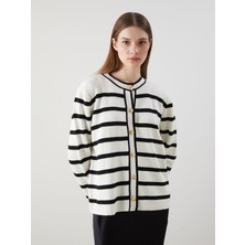 Lc Waikiki Yeni Sezon Bisiklet Yaka Çizgili Kadın Triko Hırka